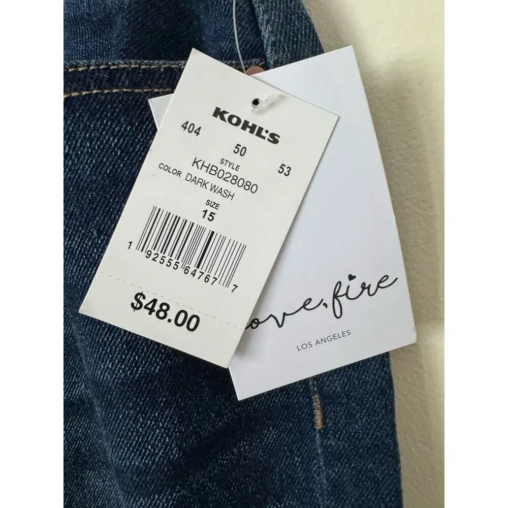NWT Love Fire Crop Kick Flare Jeans Size 15 Dark Wash Distressed - Picture 2 of 10